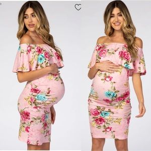 Pinkblush Pink Floral Off Shoulder Maternity Dress